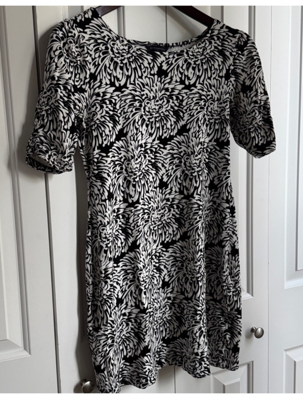 BANANA REPUBLIC TUNIC TOP SHIFT MINI DRESS ELBOW SLEEVES STRETCH S Black 209955